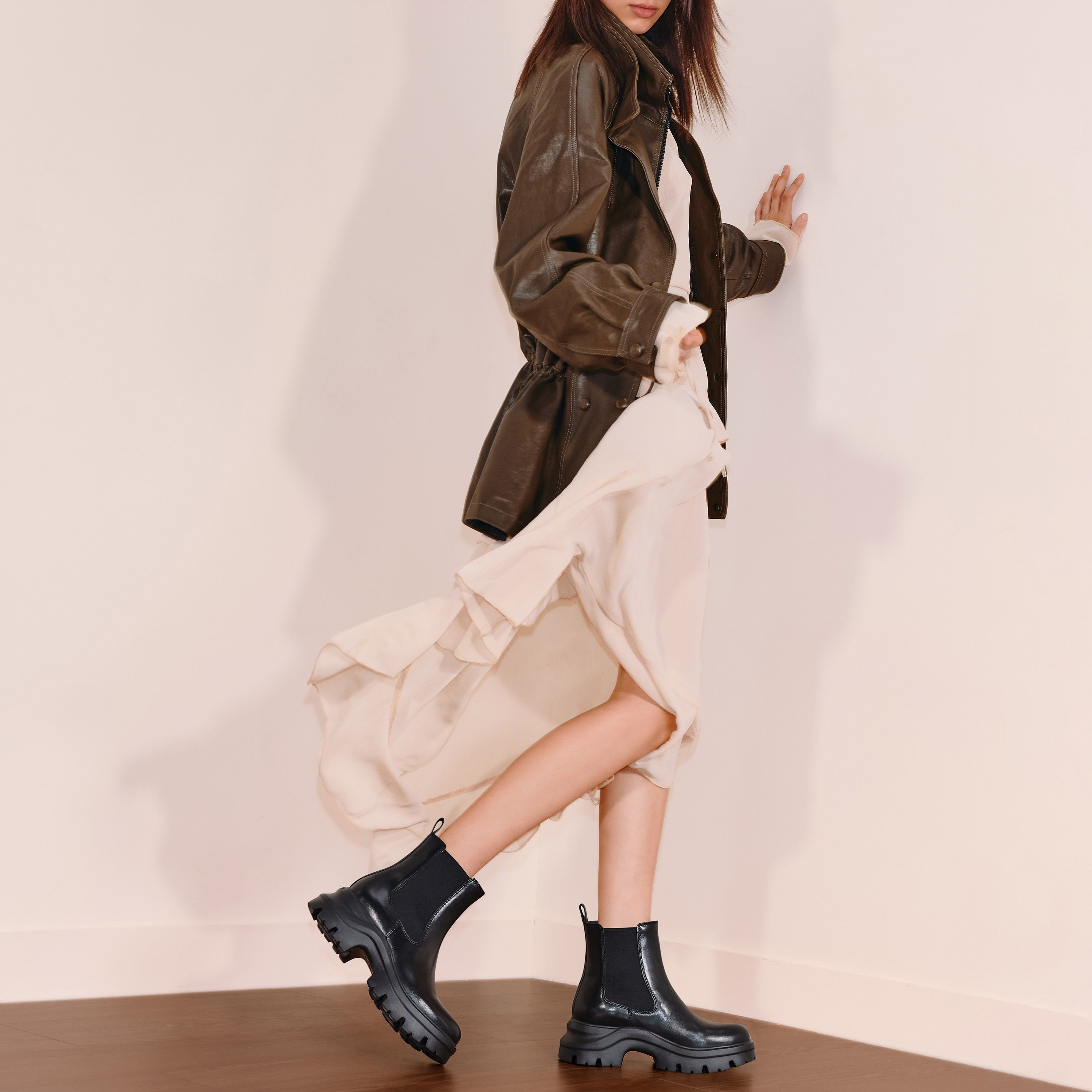 Beige Leather Sporty Chunky Charles Boots