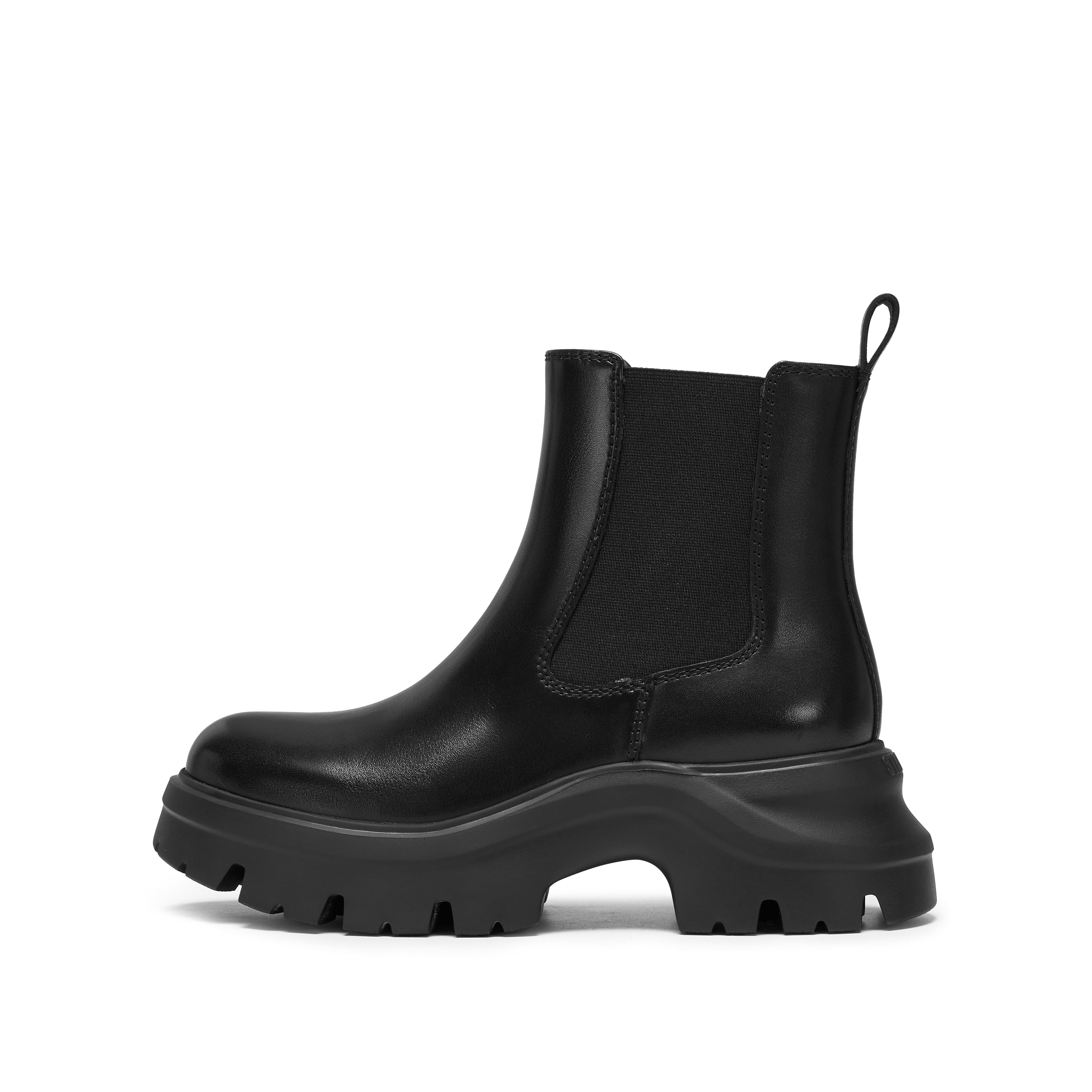 Black Leather Sporty Chunky Charles Boots