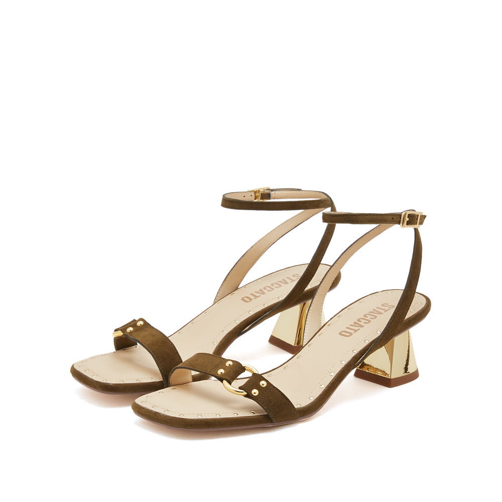 Olive Suede Cross Strap Heeled Sandals