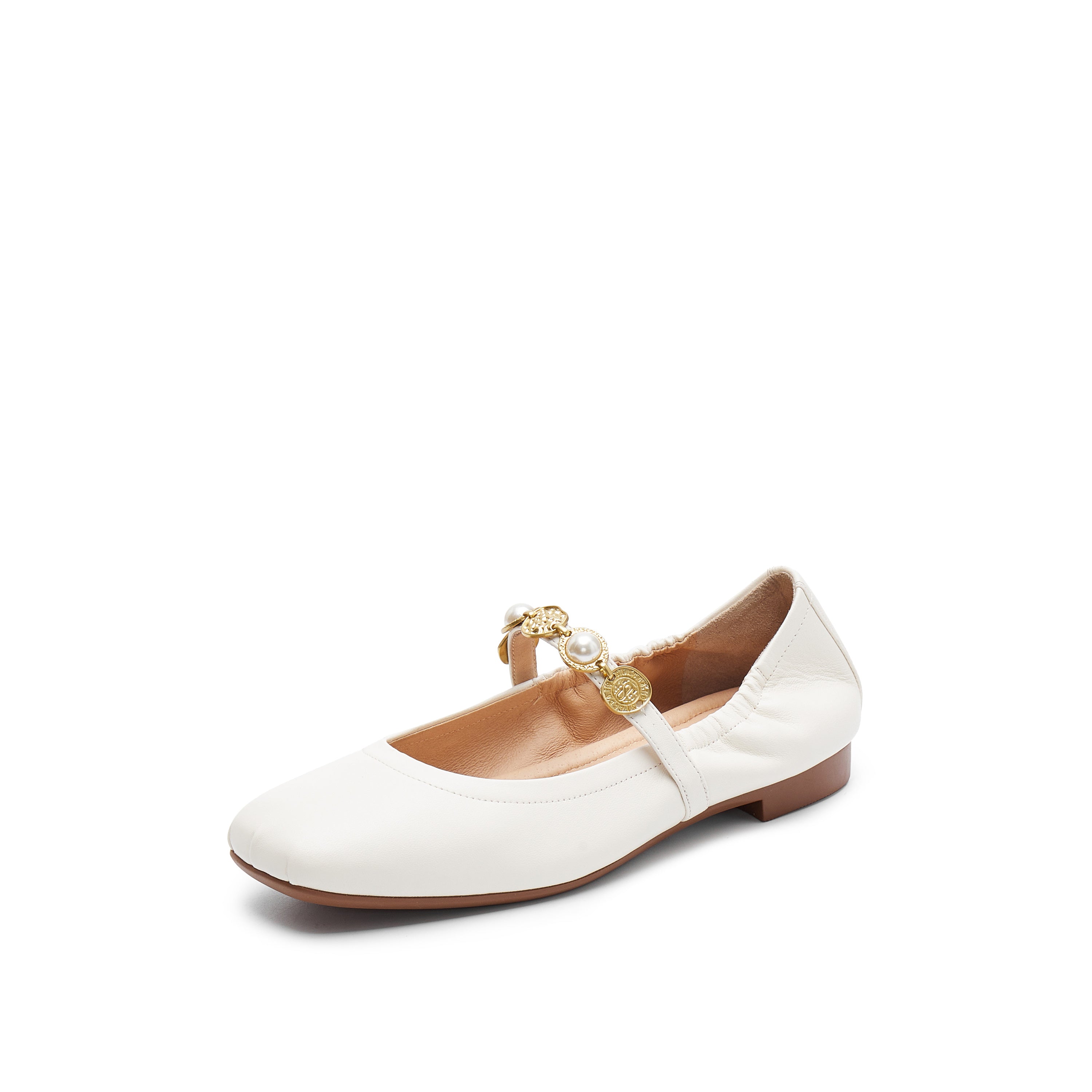Beige Golden Charms Strap Mary Jane Flats