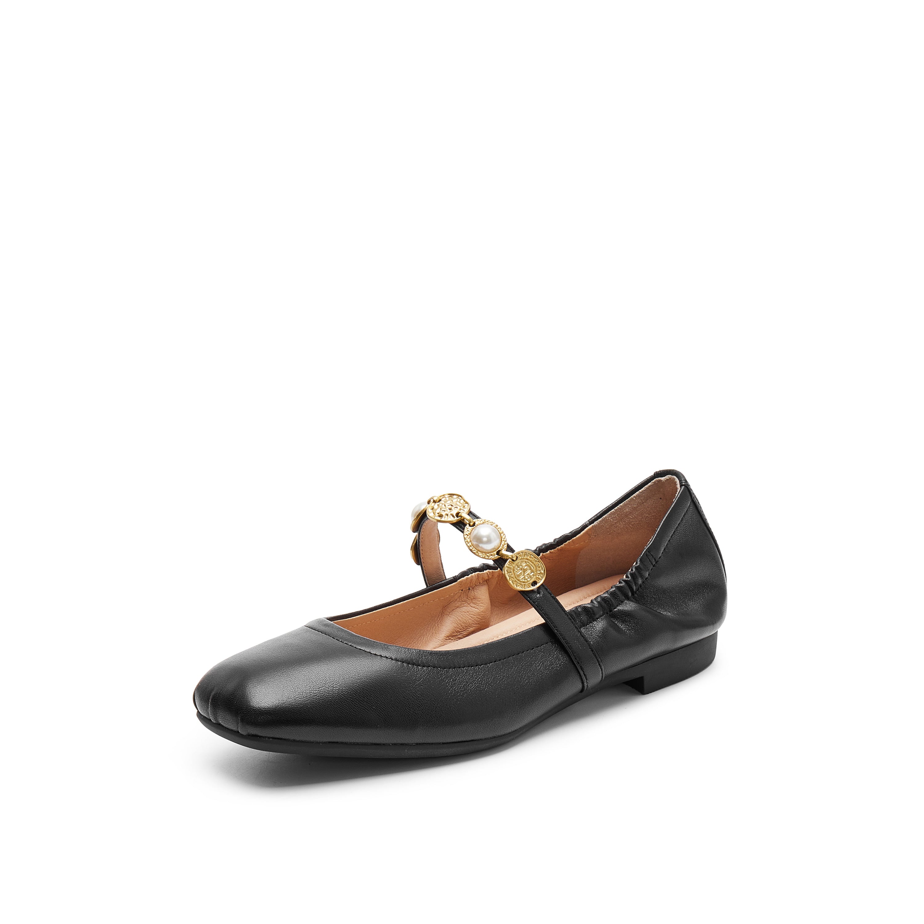 Black Golden Charms Strap Mary Jane Flats