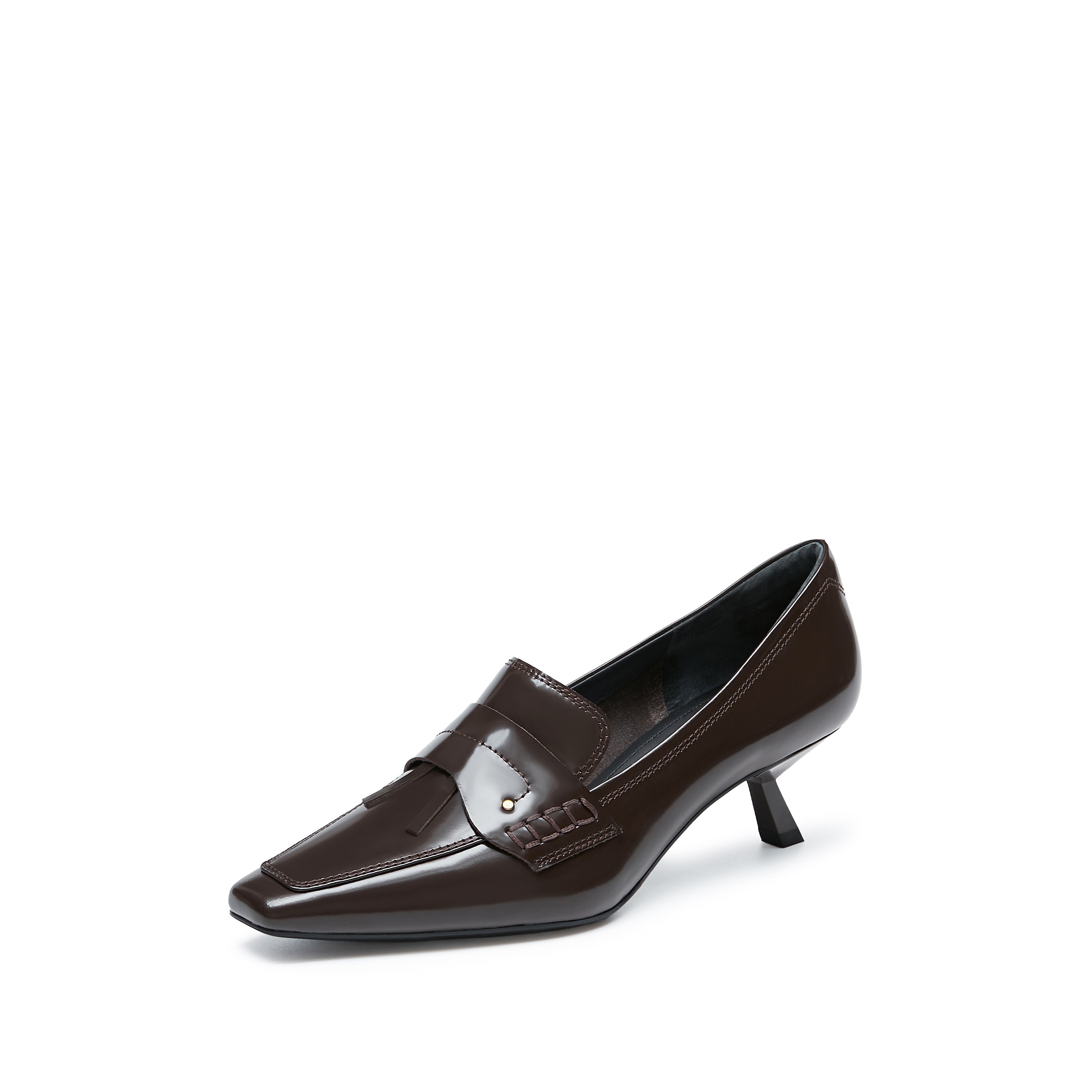 Brown Leather Pointy Penny Pumps