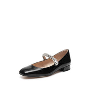 Black Patent Crystal Strap Mary Jane Flats