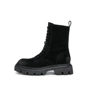 Black Calf Suede Lace Up Combat Boots