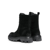 Black Calf Suede Lace Up Combat Boots