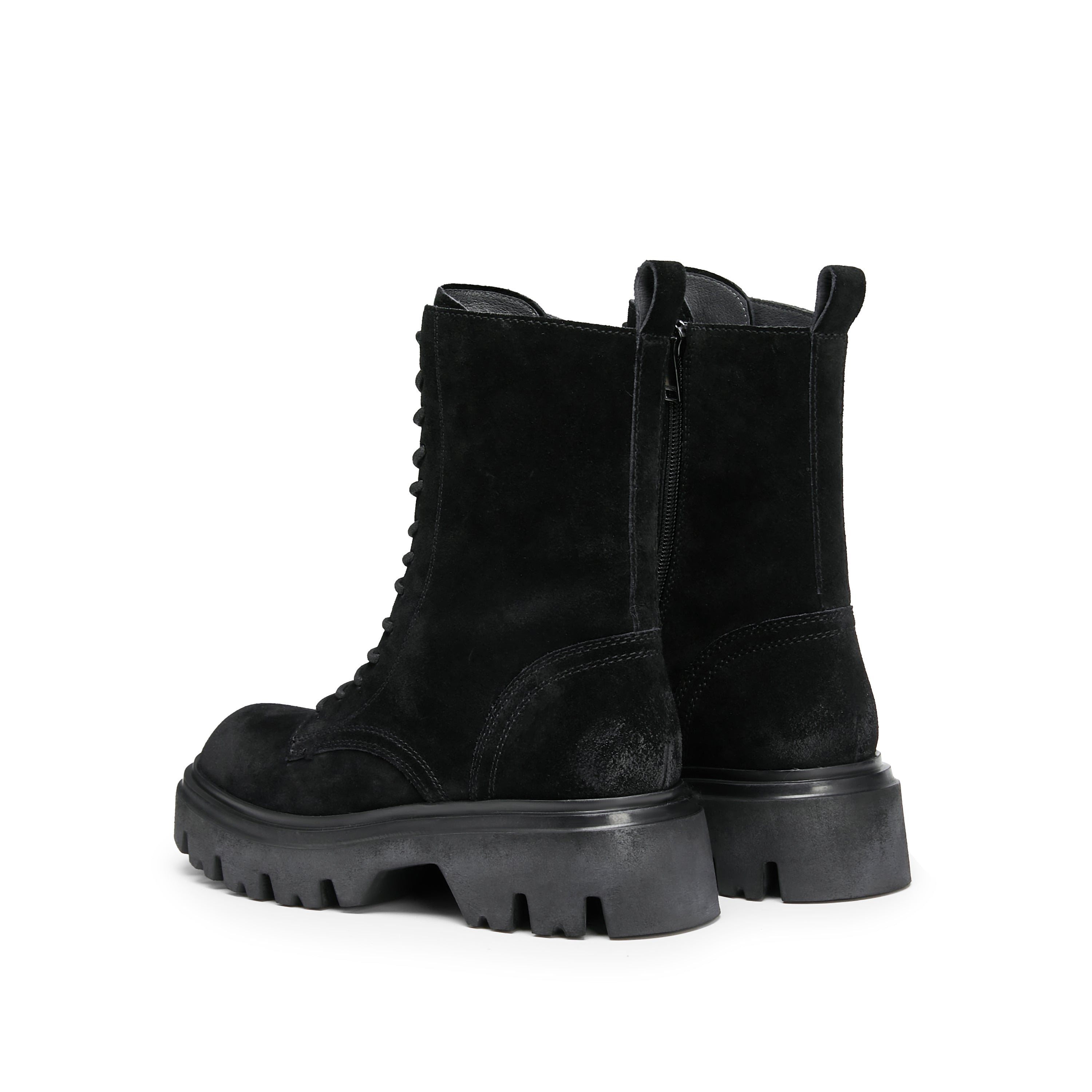 Black Calf Suede Lace Up Combat Boots