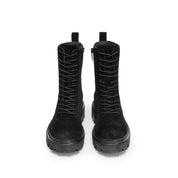 Black Calf Suede Lace Up Combat Boots