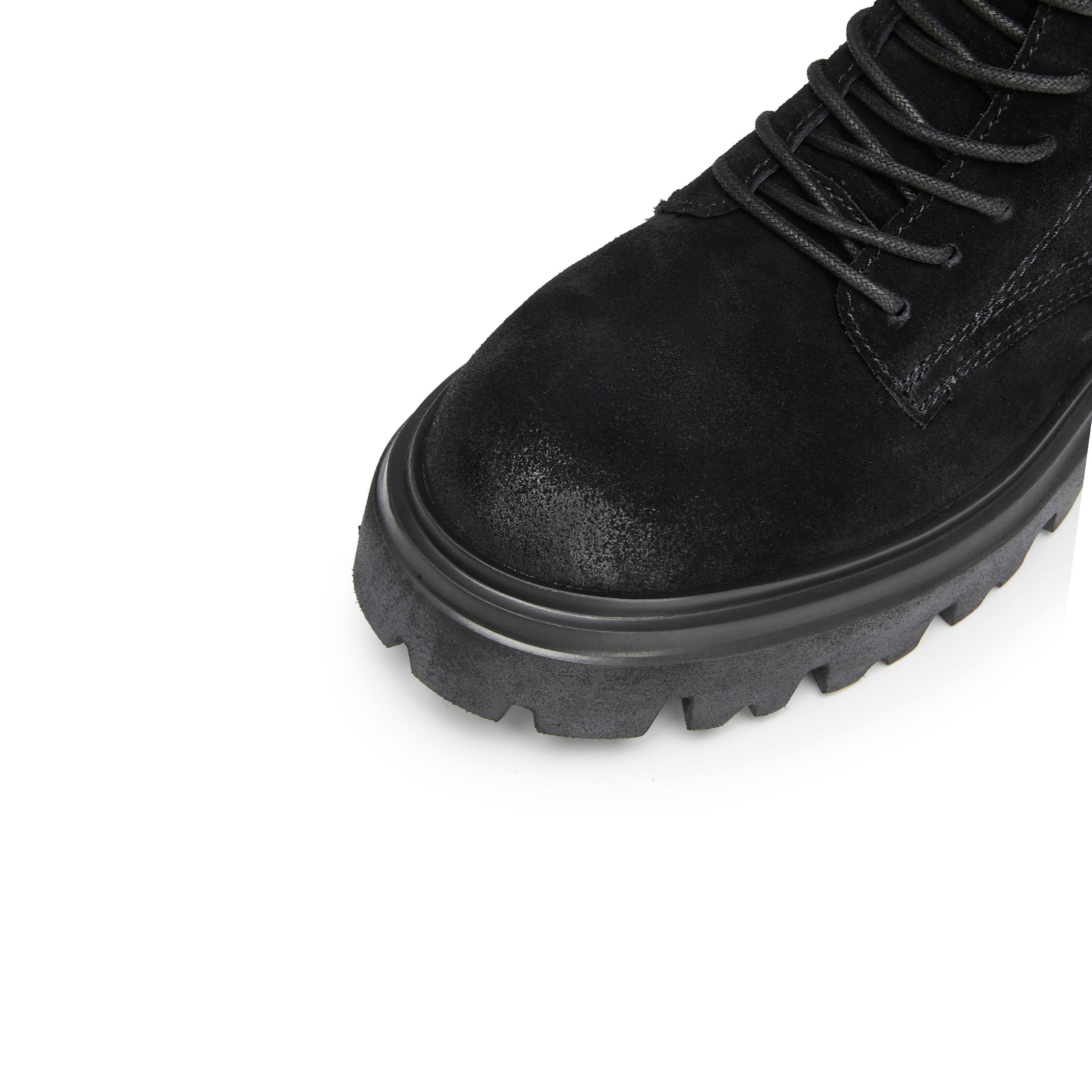 Black Calf Suede Lace Up Combat Boots