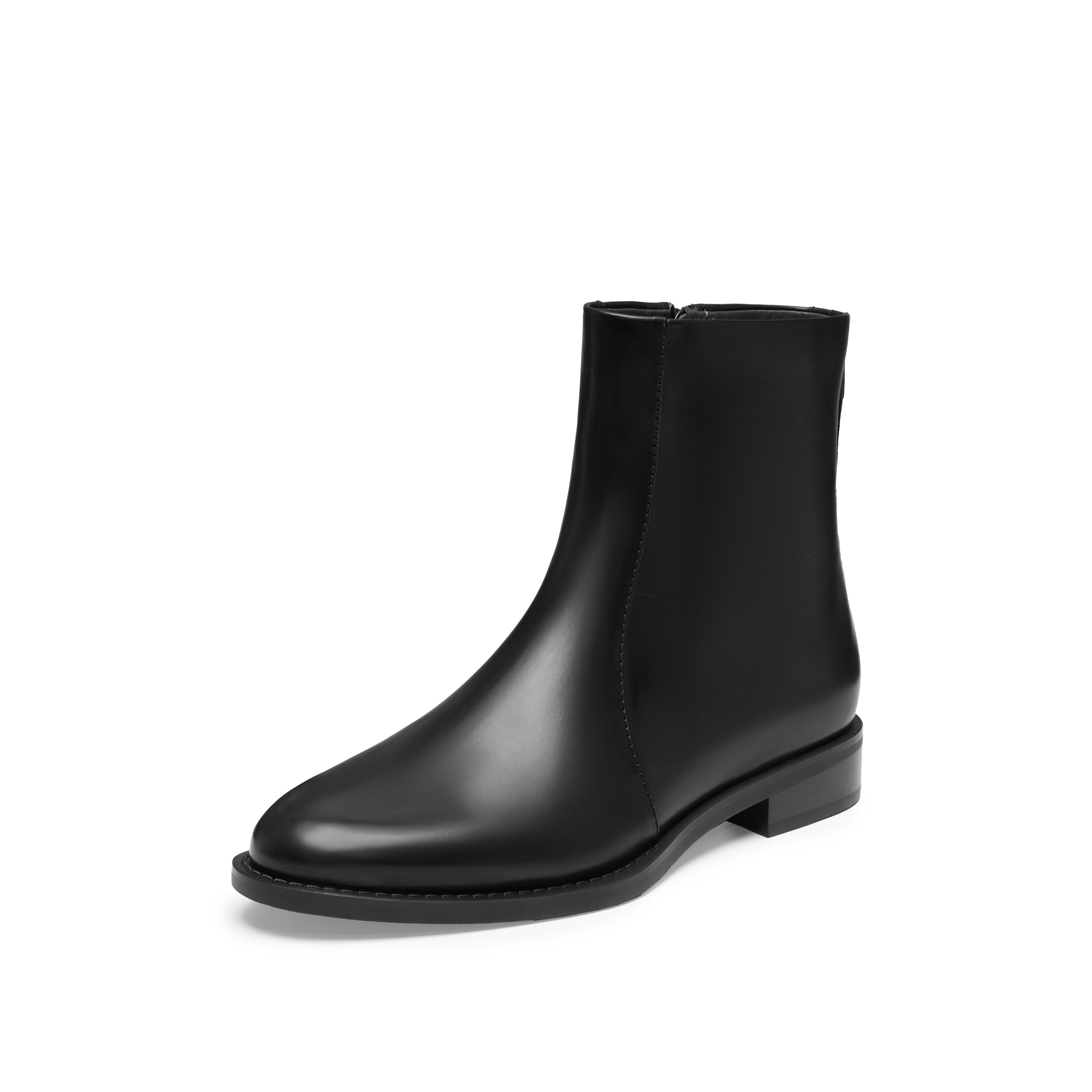 Black Leather Study Ankle Boots