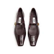 Burgundy Embossed Leather Mary Jane Flats