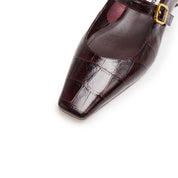 Burgundy Embossed Leather Mary Jane Flats