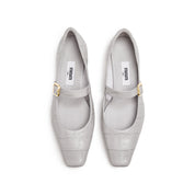 Light Grey Embossed Leather Mary Jane Flats