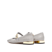Light Grey Embossed Leather Mary Jane Flats