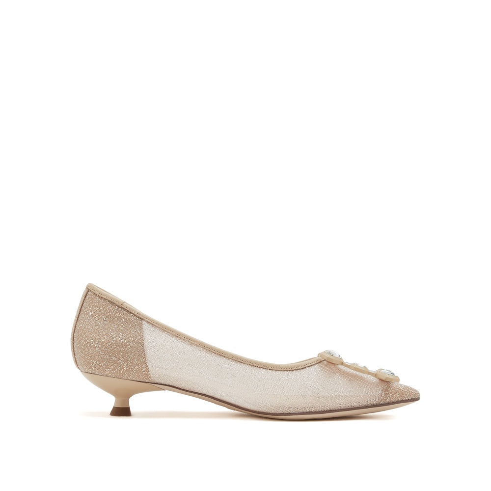 [STACCATO - Official Site] Taupe Crystal Buckle Mesh Kitten Pumps