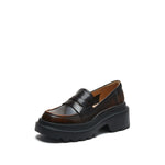 Load image into Gallery viewer, Brown Leather Platform Chunky Penny Loafers
