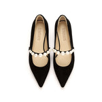 Load image into Gallery viewer, Black Suede Pearl and Crystal-embellished Flats
