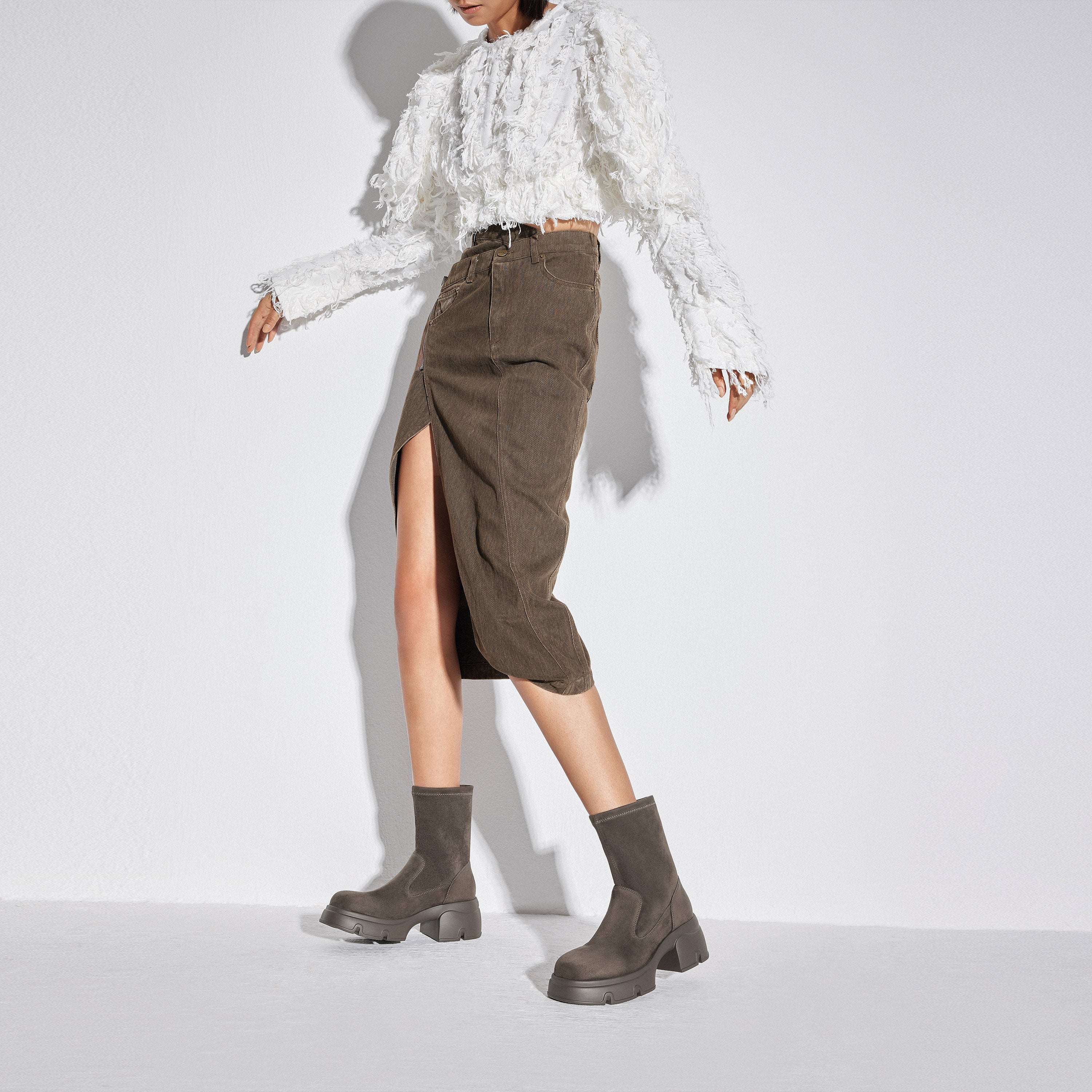 Brown Platform Minimal Sock Boots
