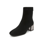 Load image into Gallery viewer, Black Suede Silvery Heeled Ankle Boots
