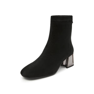 Black Suede Silvery Heeled Ankle Boots