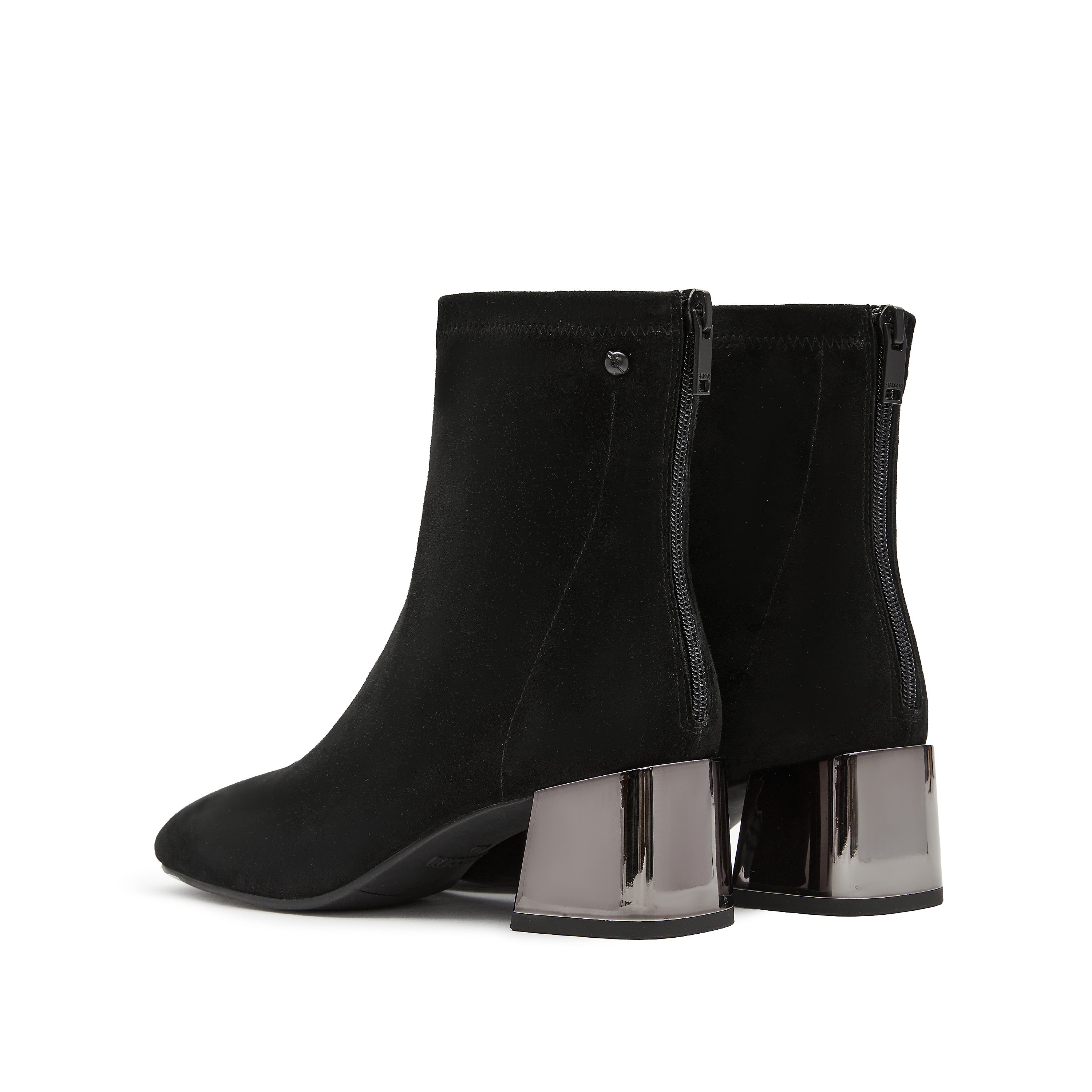 Black Suede Silvery Heeled Ankle Boots