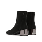 Load image into Gallery viewer, Black Suede Silvery Heeled Ankle Boots
