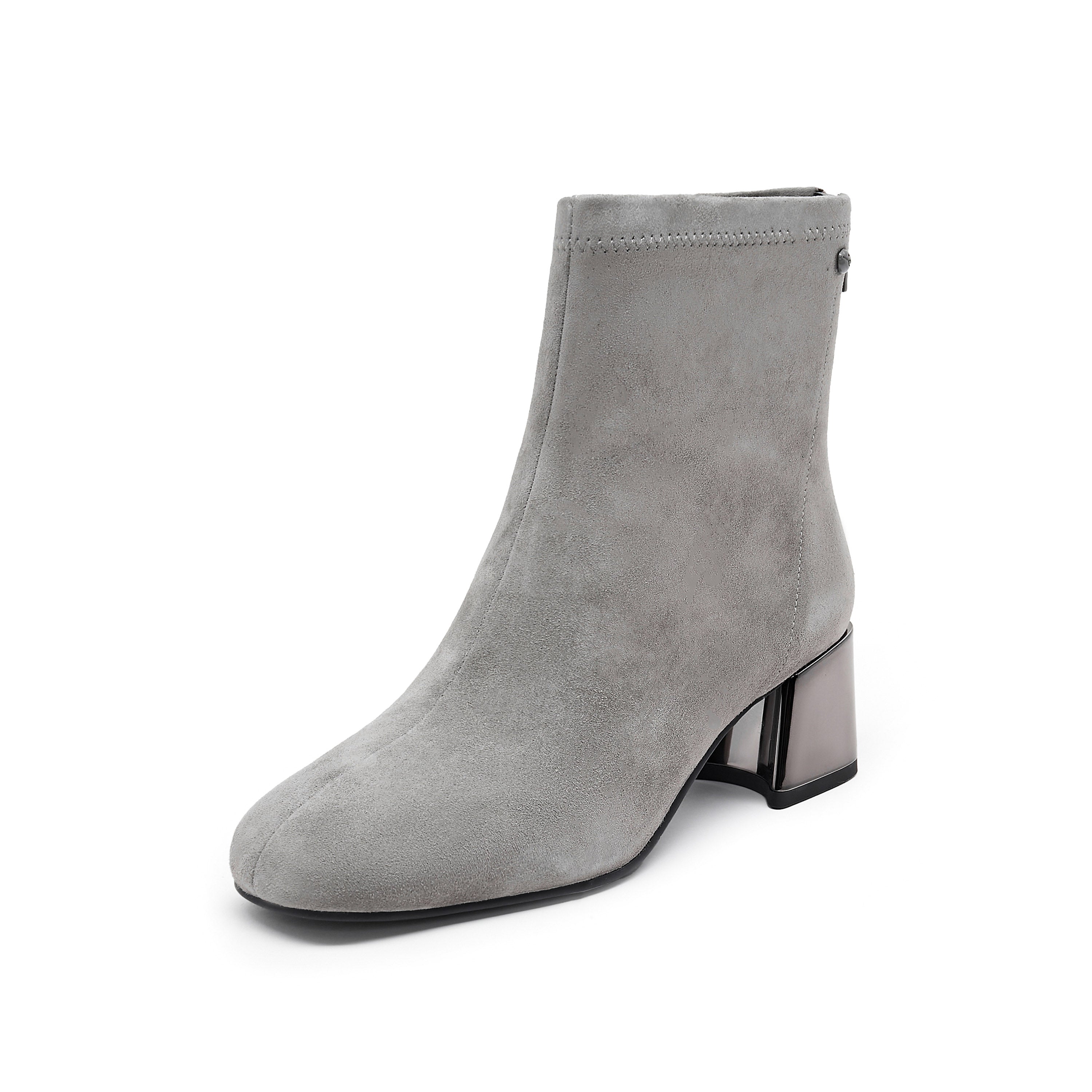 Grey Suede Silvery Heeled Ankle Boots
