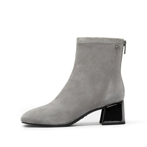 Grey Suede Silvery Heeled Ankle Boots
