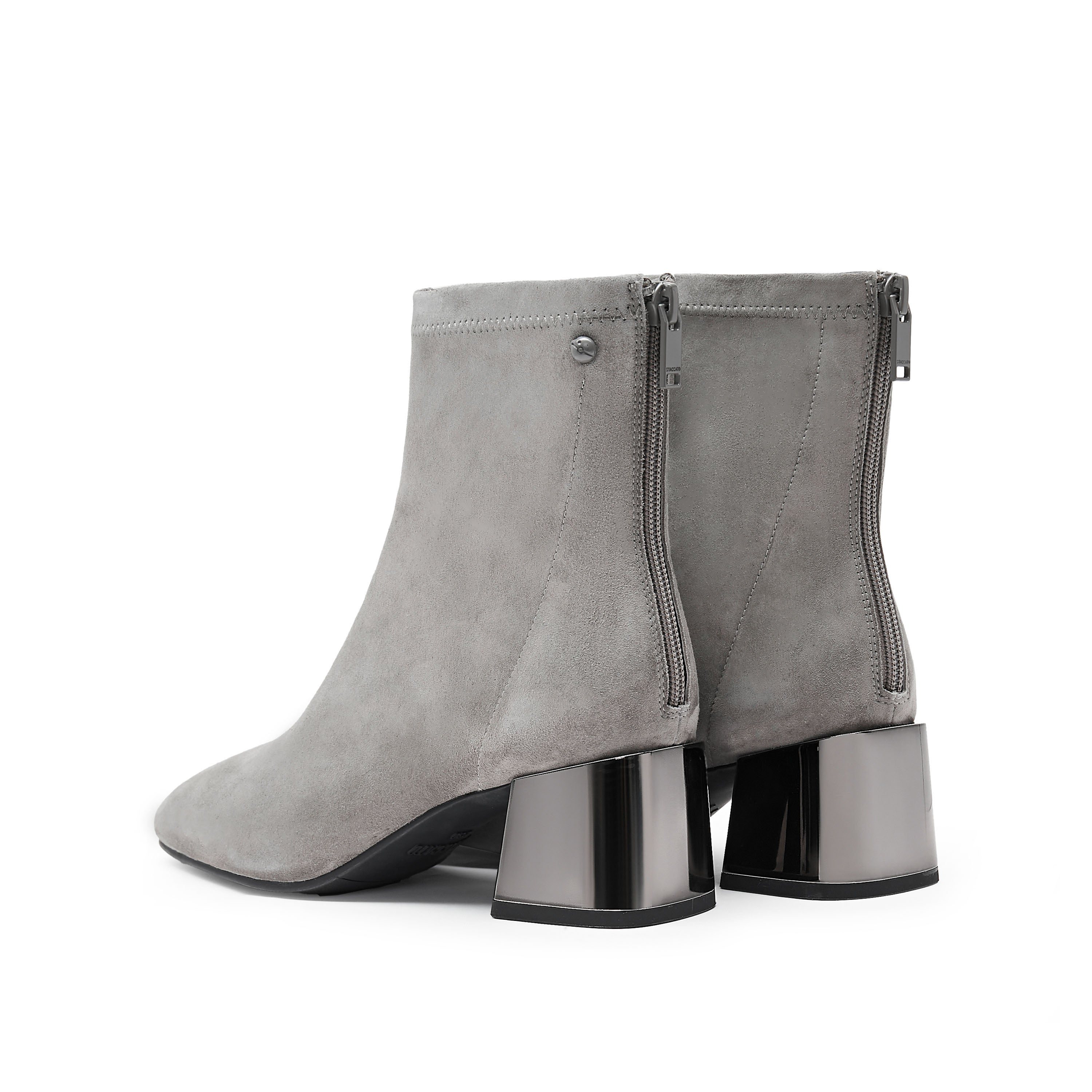 Grey Suede Silvery Heeled Ankle Boots
