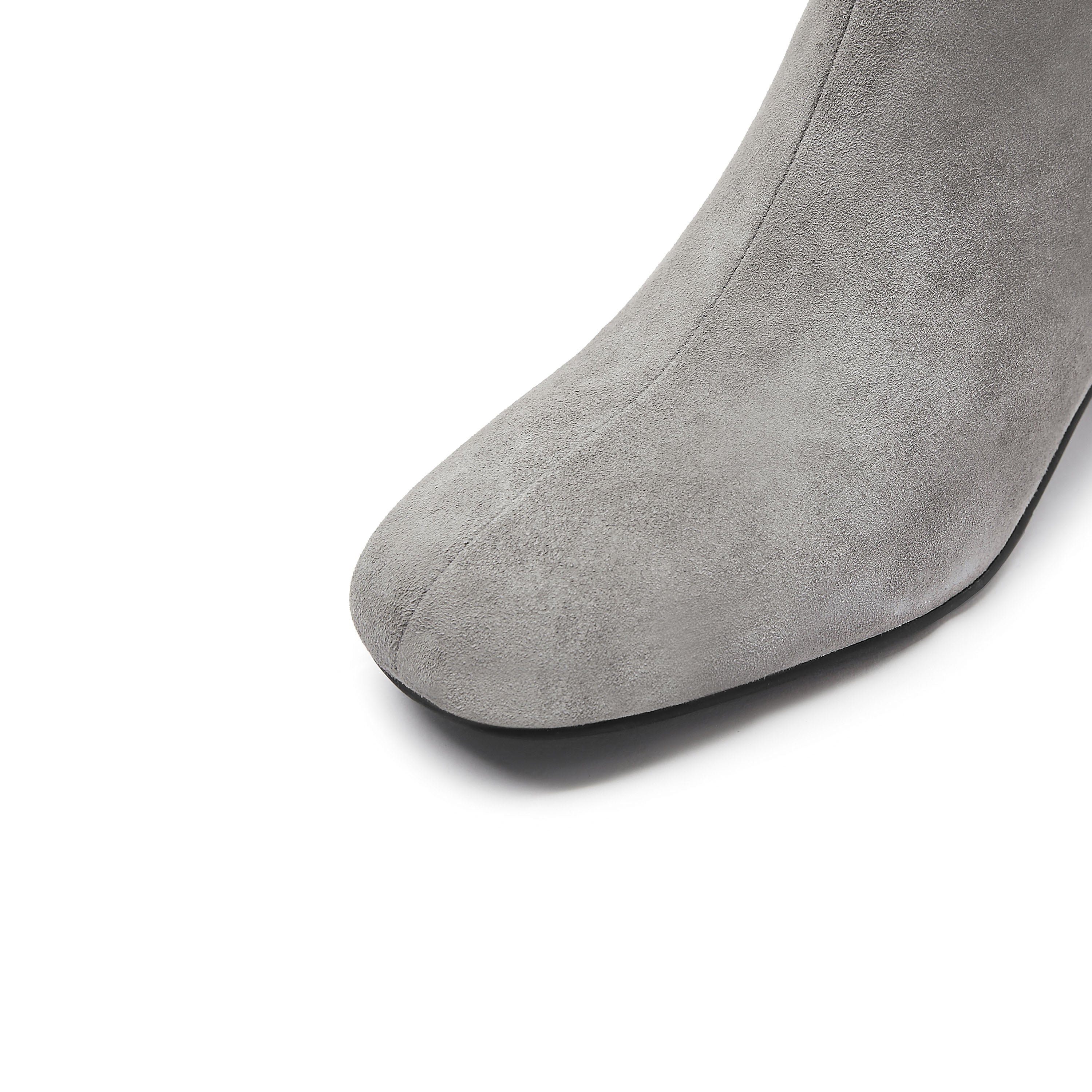 Grey Suede Silvery Heeled Ankle Boots