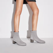 Grey Suede Silvery Heeled Ankle Boots