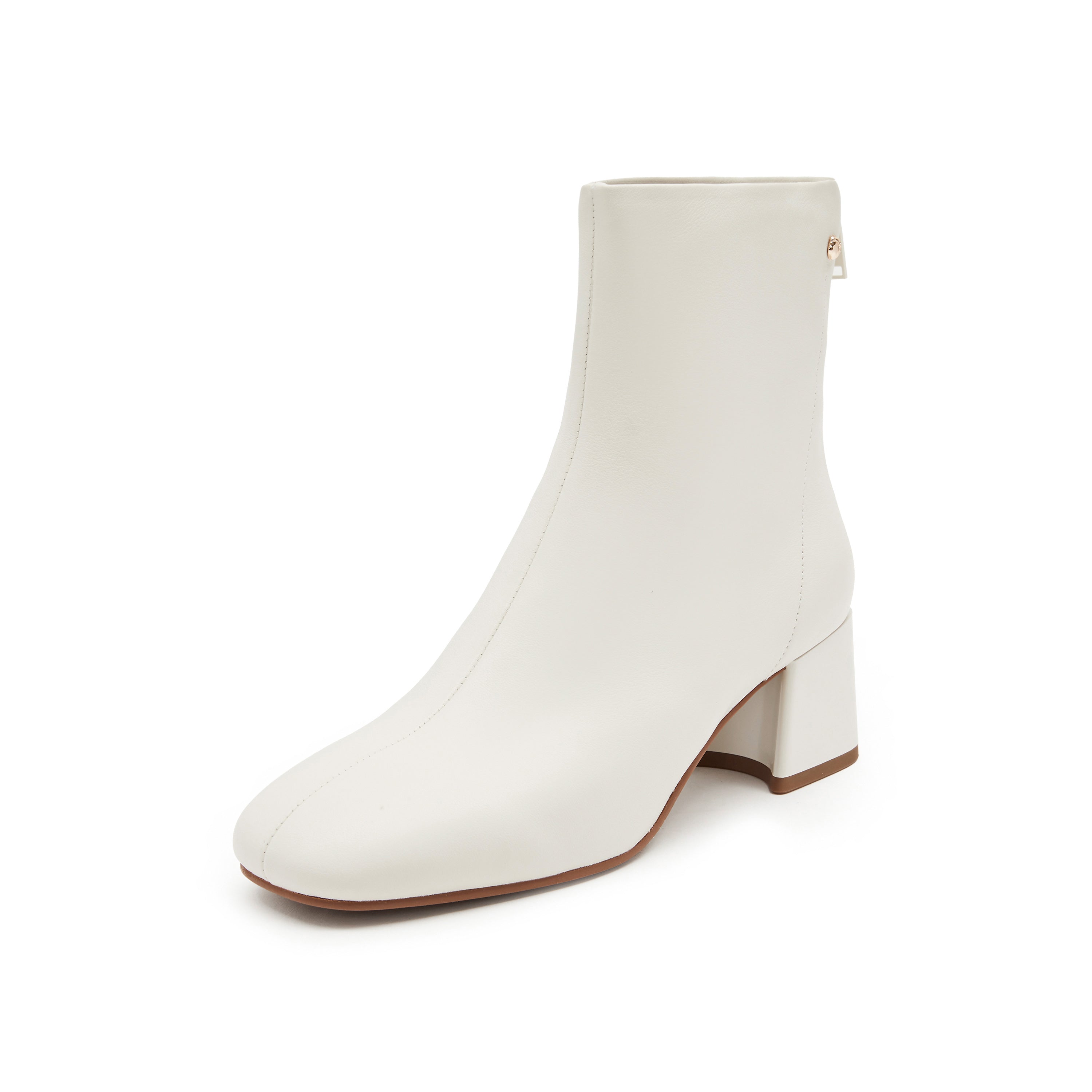 [STACCATO - Official Site] Beige Round Toe Leather Ankle Boots