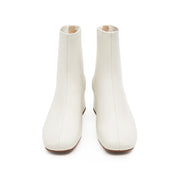 Beige Round Toe Leather Ankle Boots