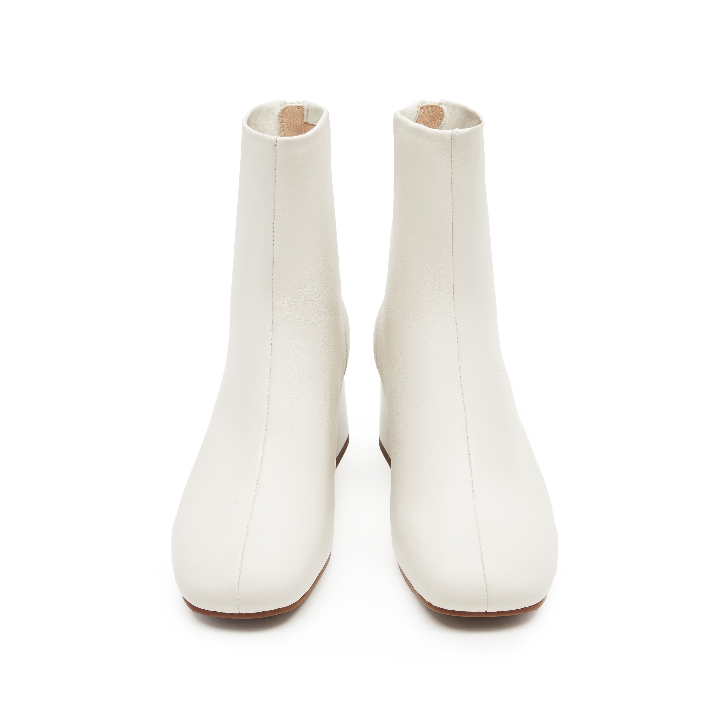 Beige Round Toe Leather Ankle Boots