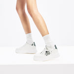 Load image into Gallery viewer, White Lace Up Sneakers With Crystal Beetle
