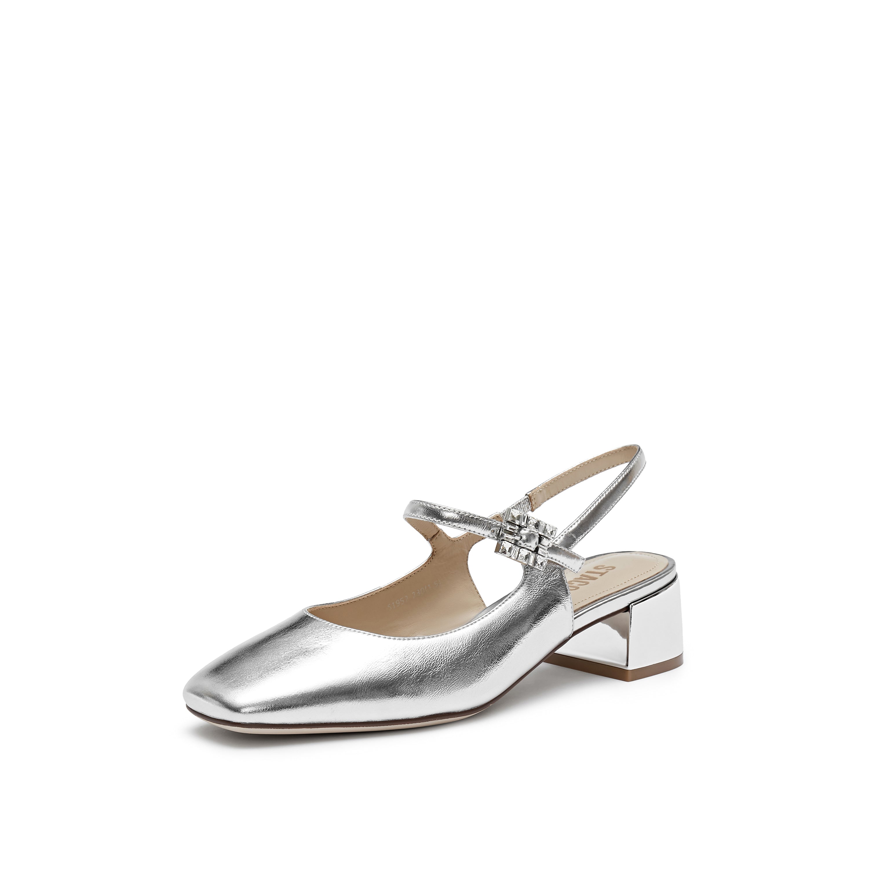 Silvery Crystal-embellished Mary Jane Pumps