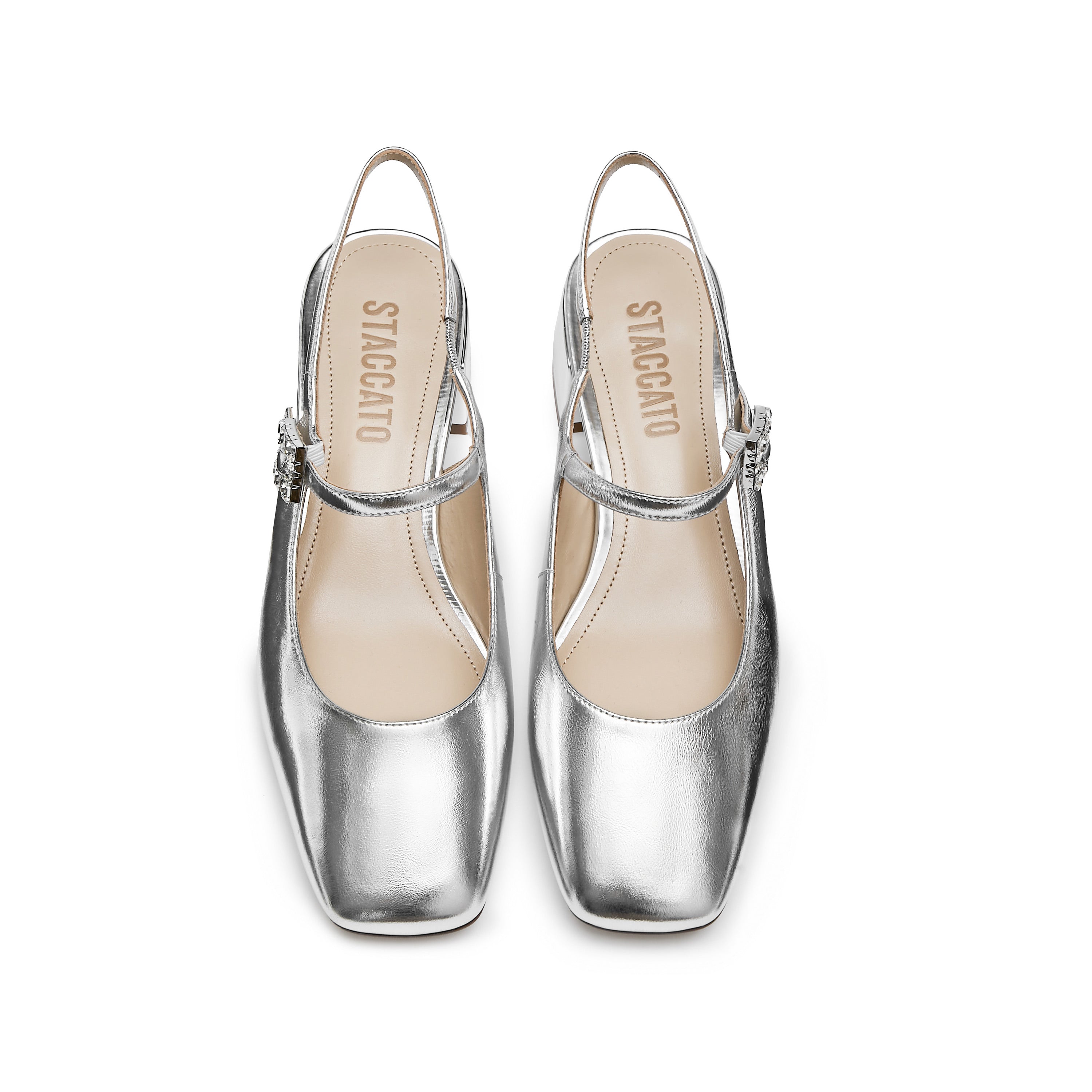 Silvery Crystal-embellished Mary Jane Pumps