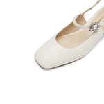 Load image into Gallery viewer, Beige Crystal-embellished Mary Jane Pumps
