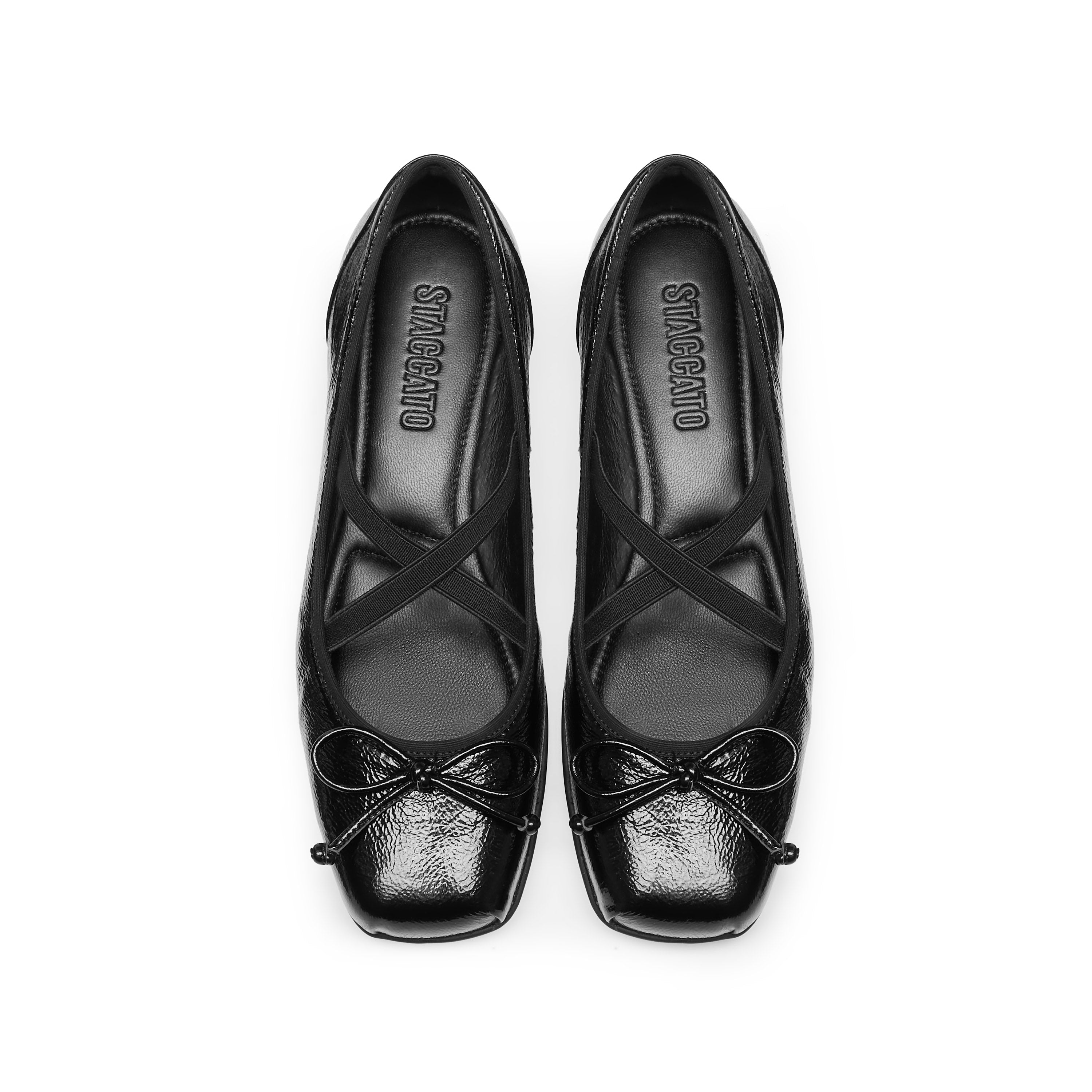 Black Bow Cross Strap Ballerina Flats