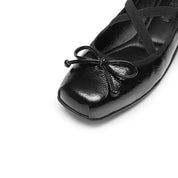 Black Bow Cross Strap Ballerina Flats