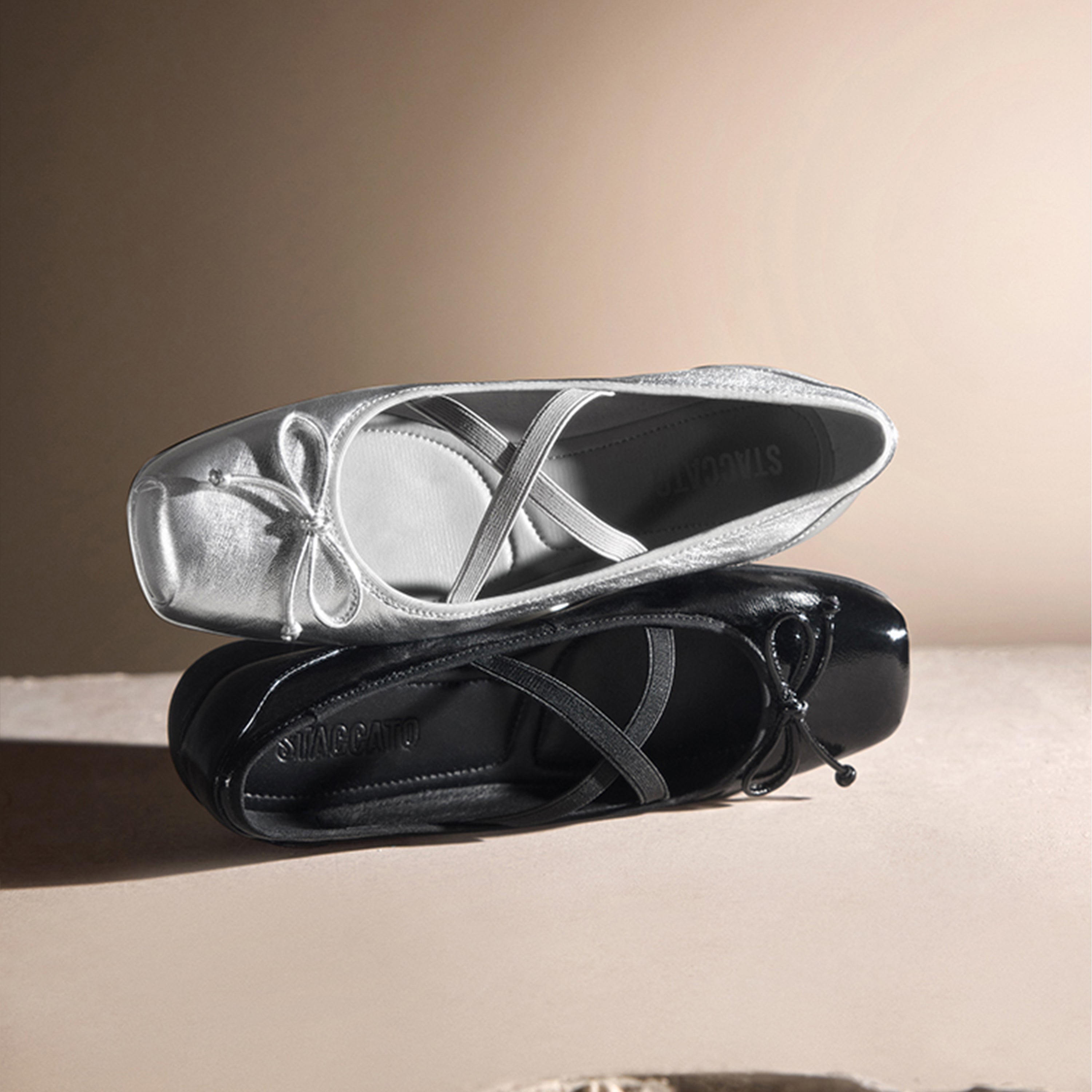 Black Bow Cross Strap Ballerina Flats