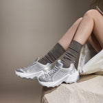 Load image into Gallery viewer, Silver Bow Lace Up Chunky Sneakers
