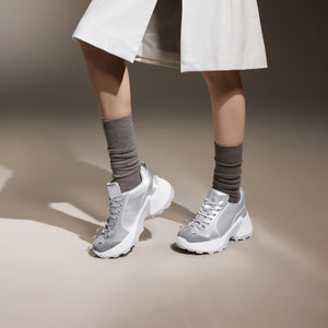 Silver Bow Lace Up Chunky Sneakers