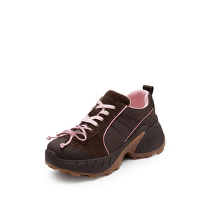 Brown Pink Bow Lace Up Chunky Sneakers