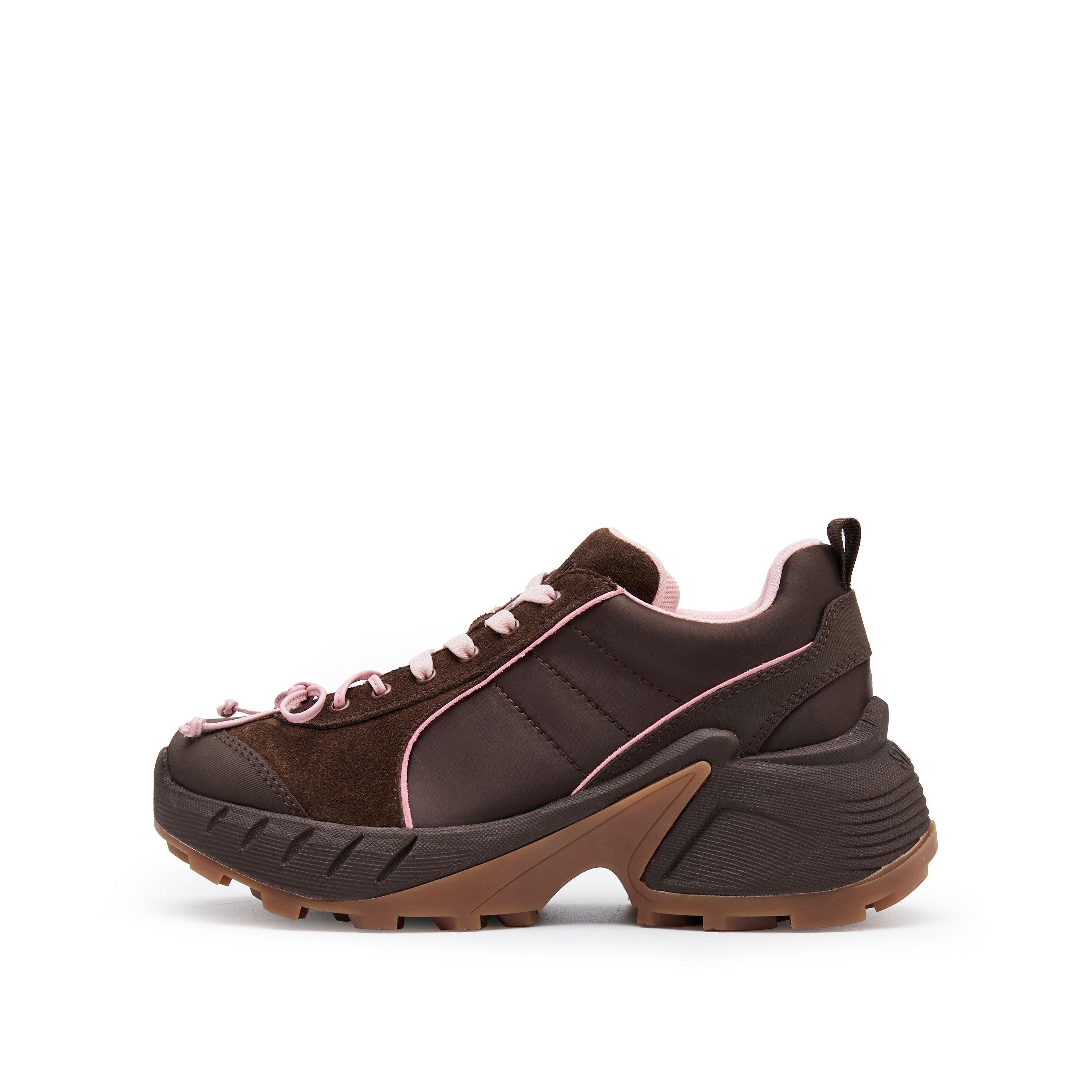 Brown Pink Bow Lace Up Chunky Sneakers