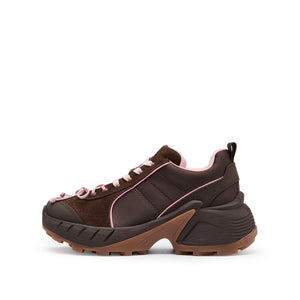 Brown Pink Bow Lace Up Chunky Sneakers