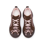 Load image into Gallery viewer, Brown Pink Bow Lace Up Chunky Sneakers
