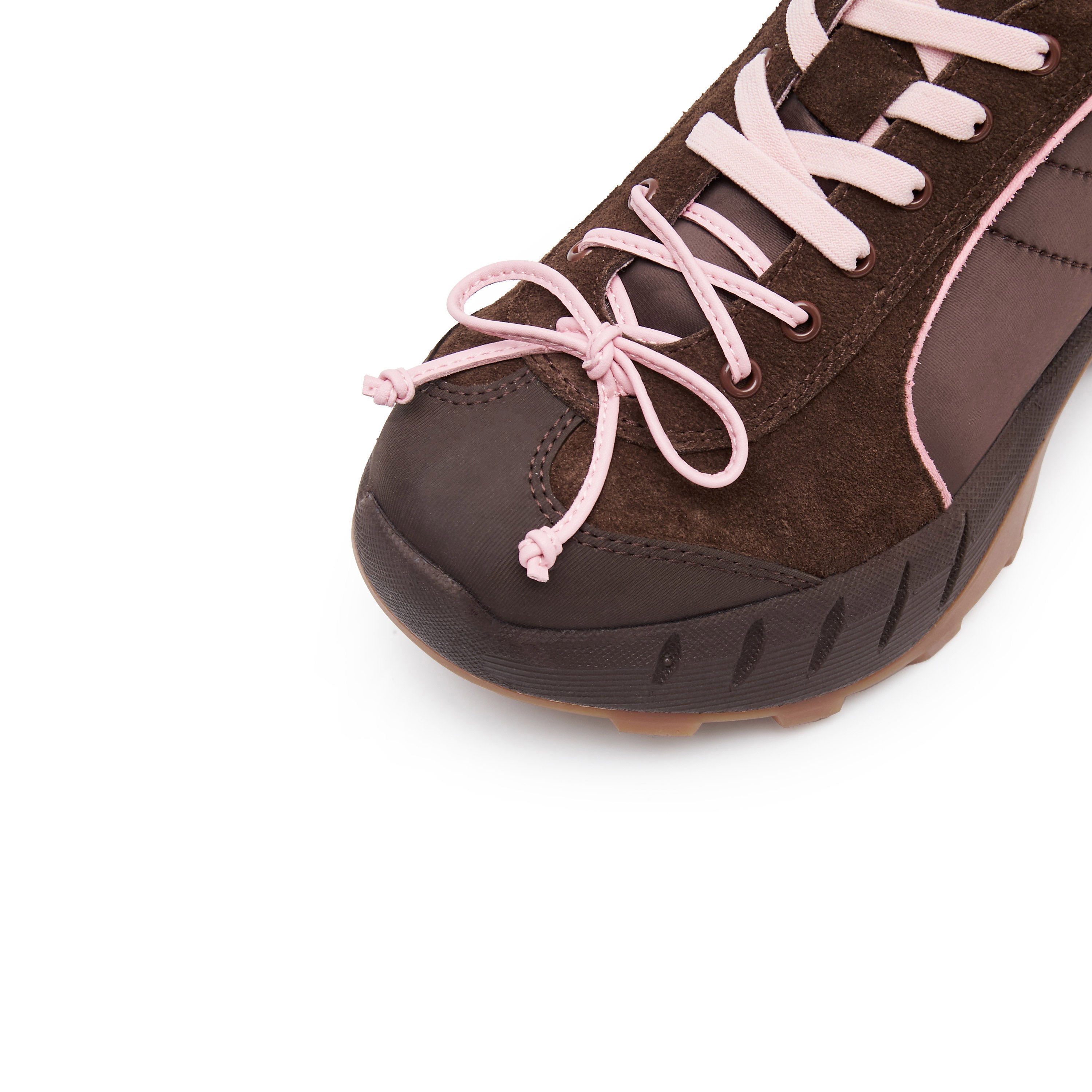 Brown Pink Bow Lace Up Chunky Sneakers