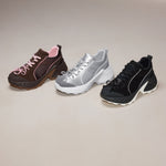 Load image into Gallery viewer, Brown Pink Bow Lace Up Chunky Sneakers
