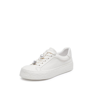 Beige Leather Detachable Accessories Sneakers