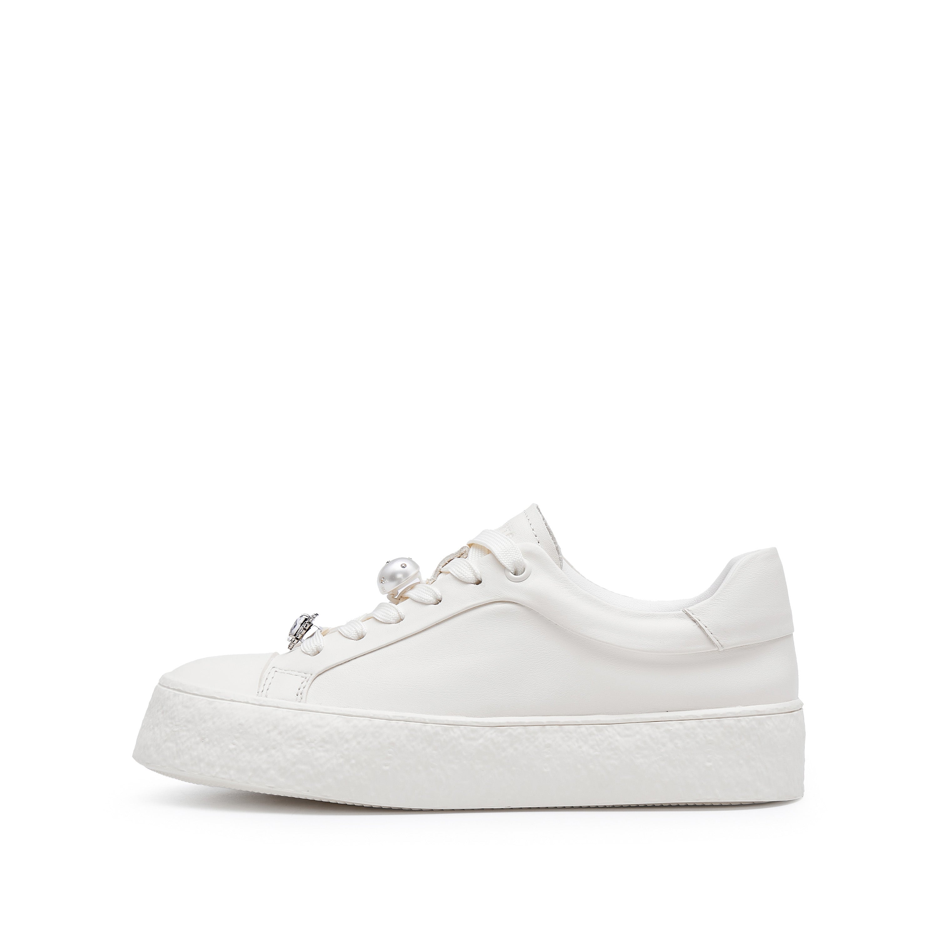 Beige Leather Detachable Accessories Sneakers